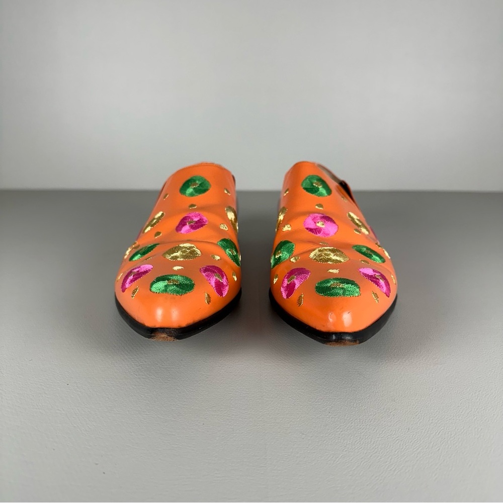 rare Comme des Garcons Embroidered Flowers Orange Loafers - Picture 3 of 11